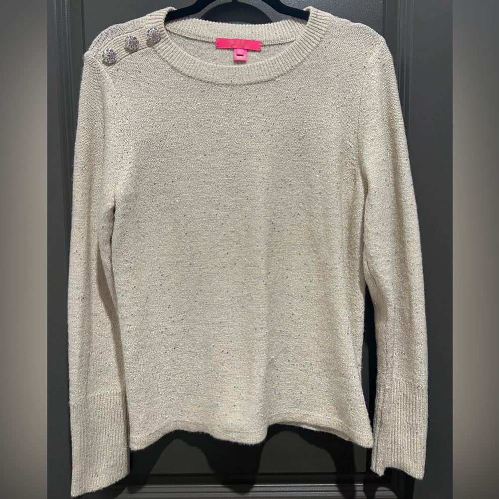 Lilly Pulitzer Morgen Sequined Sweater in Coconut Metallic Size L